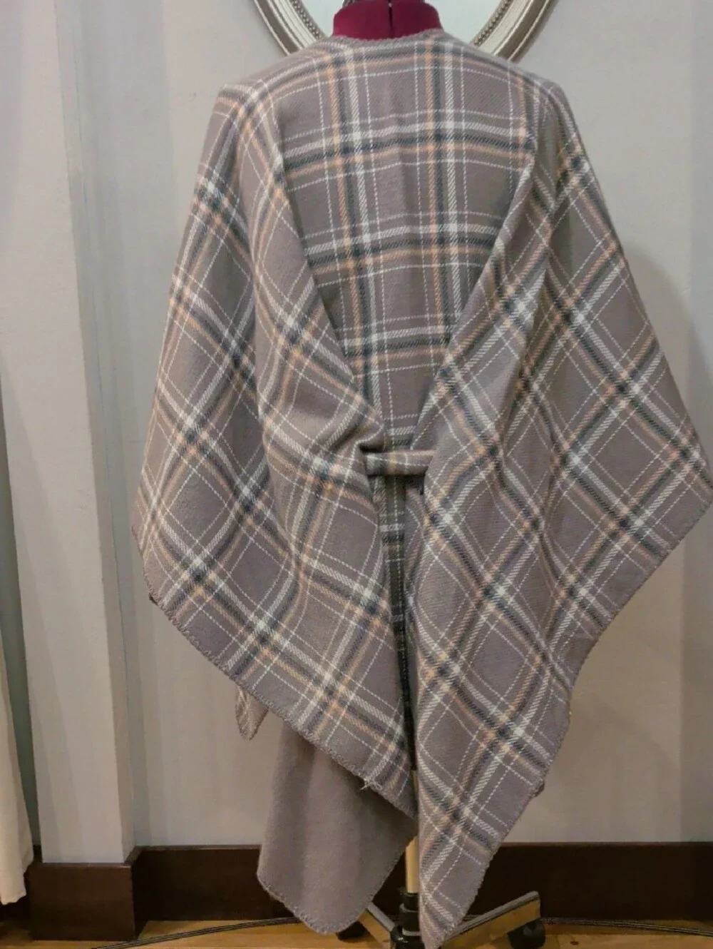 torrid Taupe Plaid Wrap Cape with Self-Tie Belt